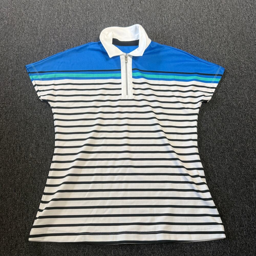 Vintage Y2k Tail Striped Black White Blue Golf Athletic Polo Women's Xs